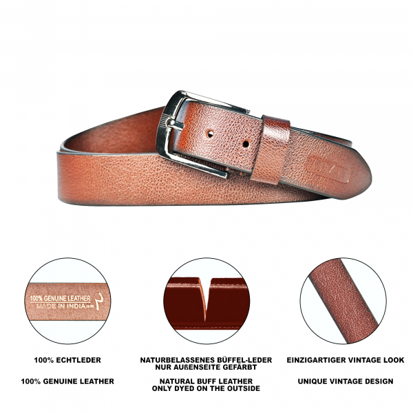 UMTI® Gürtel Herren Ledergürtel aus Büffelleder für Männer 25- (36A) Jeans Echtleder 35mm breit kürzbar Neu